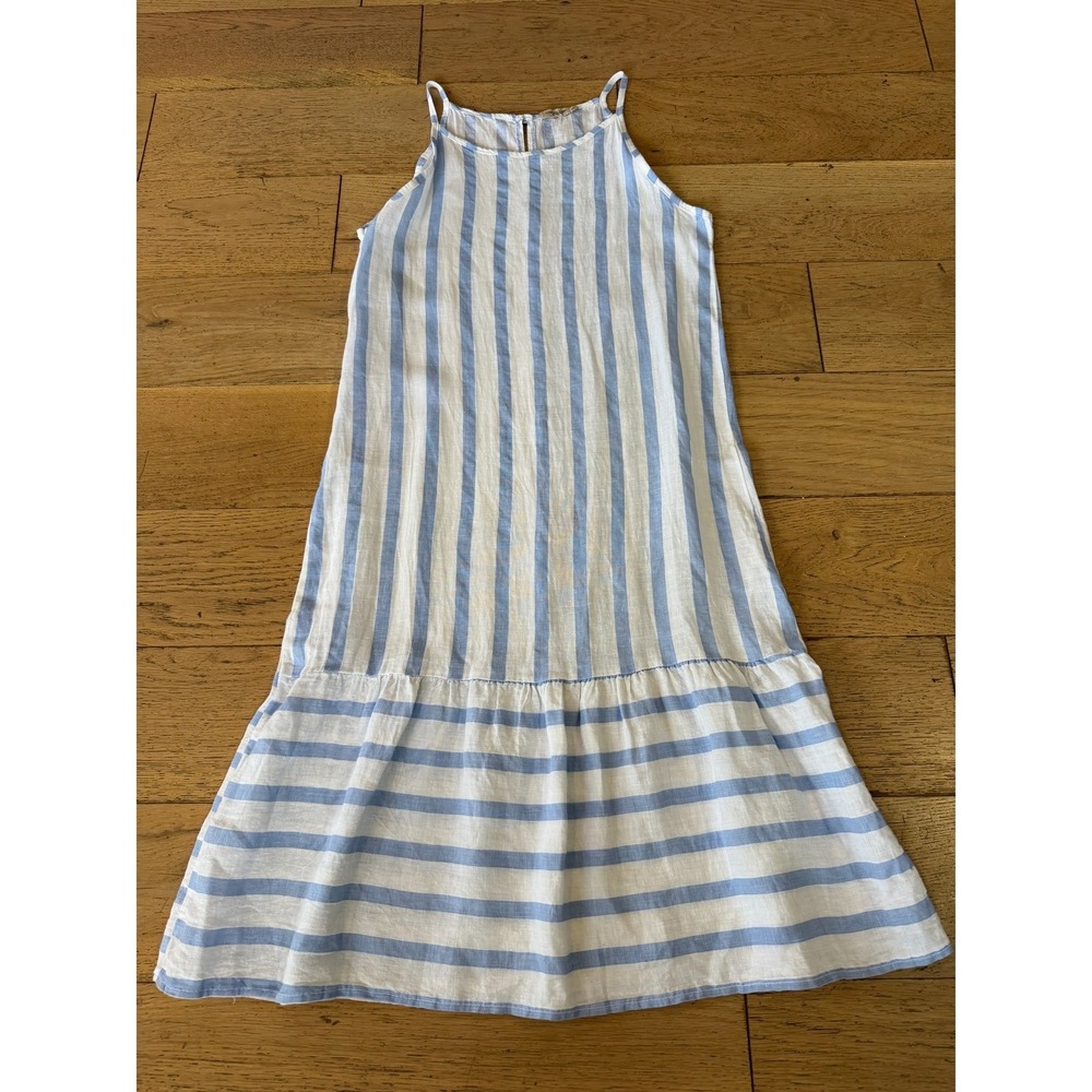 Lungo L'Arno Italy 100% Linen Striped Midi Sundress Blue White Small (1573)‎